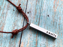 Load image into Gallery viewer, Personalized Name Bar Necklace with Leather Cord