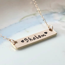 Load image into Gallery viewer, Shalom Hebrew Bar Necklace - Everything Beautiful Jewelry