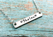 Load image into Gallery viewer, Shalom Hebrew Bar Necklace - Everything Beautiful Jewelry