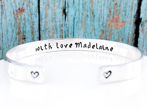Personalized Sterling Silver Cuff Bracelet, Romantic Gift for her - Everything Beautiful Jewelry