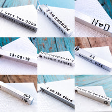 Load image into Gallery viewer, Solid Sterling Silver Bar Necklace, Custom Date Roman Numerals - Everything Beautiful Jewelry