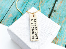 Load image into Gallery viewer, Men's Personalized Gold Name Bar Necklace, Kid's names dates - Everything Beautiful Jewelry