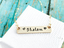 Load image into Gallery viewer, Shalom Hebrew Bar Necklace - Everything Beautiful Jewelry