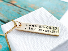 Load image into Gallery viewer, Men's Personalized Gold Name Bar Necklace, Kid's names dates - Everything Beautiful Jewelry