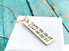 Load image into Gallery viewer, Men's Personalized Gold Name Bar Necklace, Kid's names dates - Everything Beautiful Jewelry