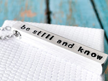 Load image into Gallery viewer, Be Still and Know Rectangle Bar Necklace Psalm 64 - Everything Beautiful Jewelry