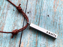 Load image into Gallery viewer, Men&#39;s Personalized Name Bar Necklace with Leather Cord
