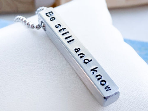 Be Still and Know Rectangle Bar Necklace Psalm 64 - Everything Beautiful Jewelry