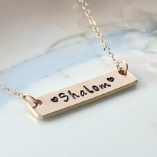 Load image into Gallery viewer, Shalom Hebrew Bar Necklace - Everything Beautiful Jewelry
