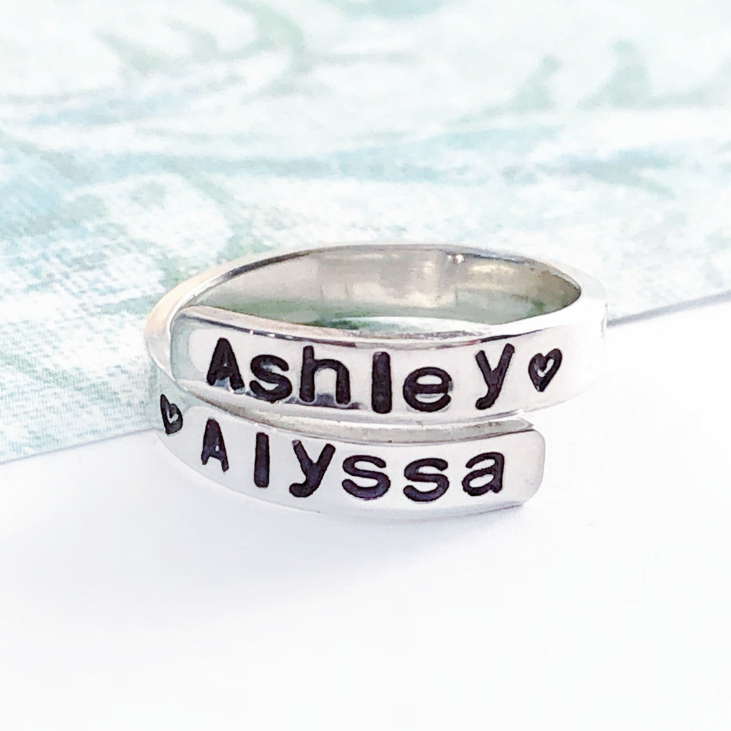Personalized wraparound ring, Boyfriend Girlfriend Custom name - Everything Beautiful Jewelry