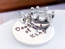 Load image into Gallery viewer, Daughter of the King Necklace With Crown Charm and Metal Choice - Everything Beautiful Jewelry
