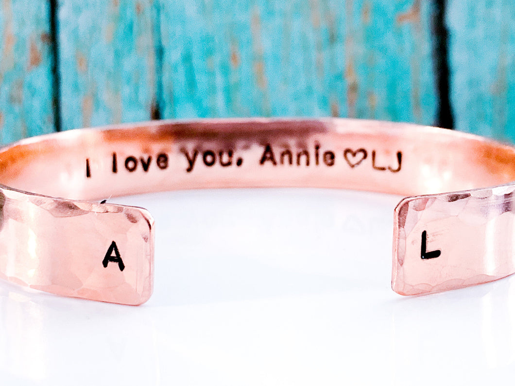 Men's Copper Hammered Bracelet, Unisex, Boyfriend Girlfriend Anniversary - Everything Beautiful Jewelry