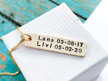 Load image into Gallery viewer, Men&#39;s Personalized Gold Name Bar Necklace, Kid&#39;s names dates - Everything Beautiful Jewelry

