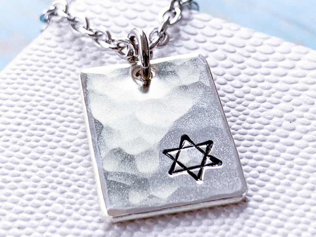 Star of David Necklace, Hammered Silver or Aluminum Pendant - Everything Beautiful Jewelry