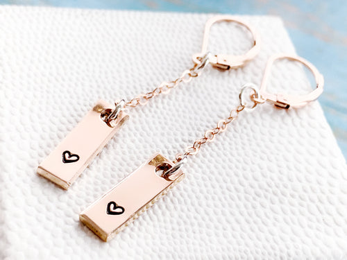Rose gold filled dangle heart earrings - Everything Beautiful Jewelry