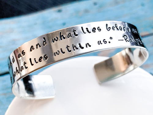 Ralf Waldo Emerson quote bracelet, What lies behind us, Sterling silver - Everything Beautiful Jewelry
