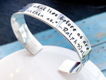 Load image into Gallery viewer, Ralf Waldo Emerson quote bracelet, What lies behind us, Sterling silver - Everything Beautiful Jewelry
